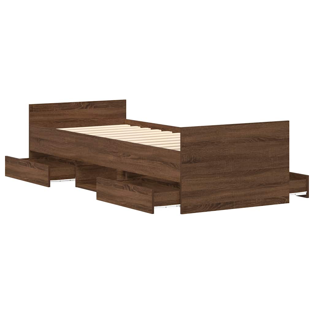 barna tölgy színű ágykeret fej- és lábtámlával 90 x 200 cm