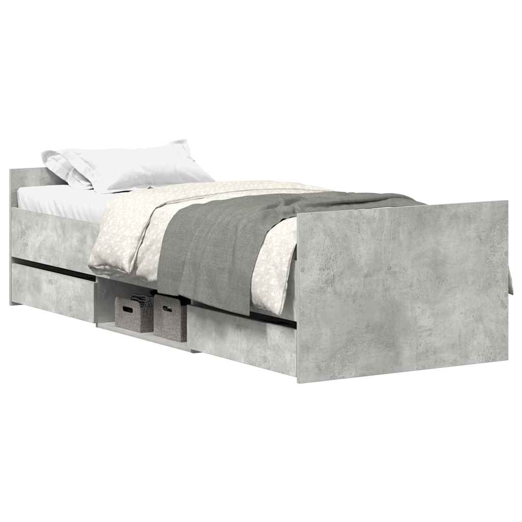 betonszürke ágykeret fej- és lábtámlával 90 x 190 cm