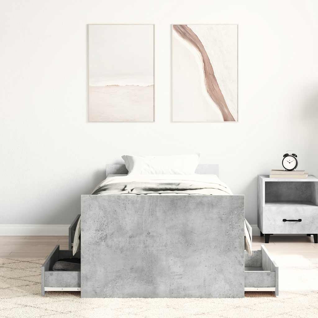 betonszürke ágykeret fej- és lábtámlával 90 x 190 cm