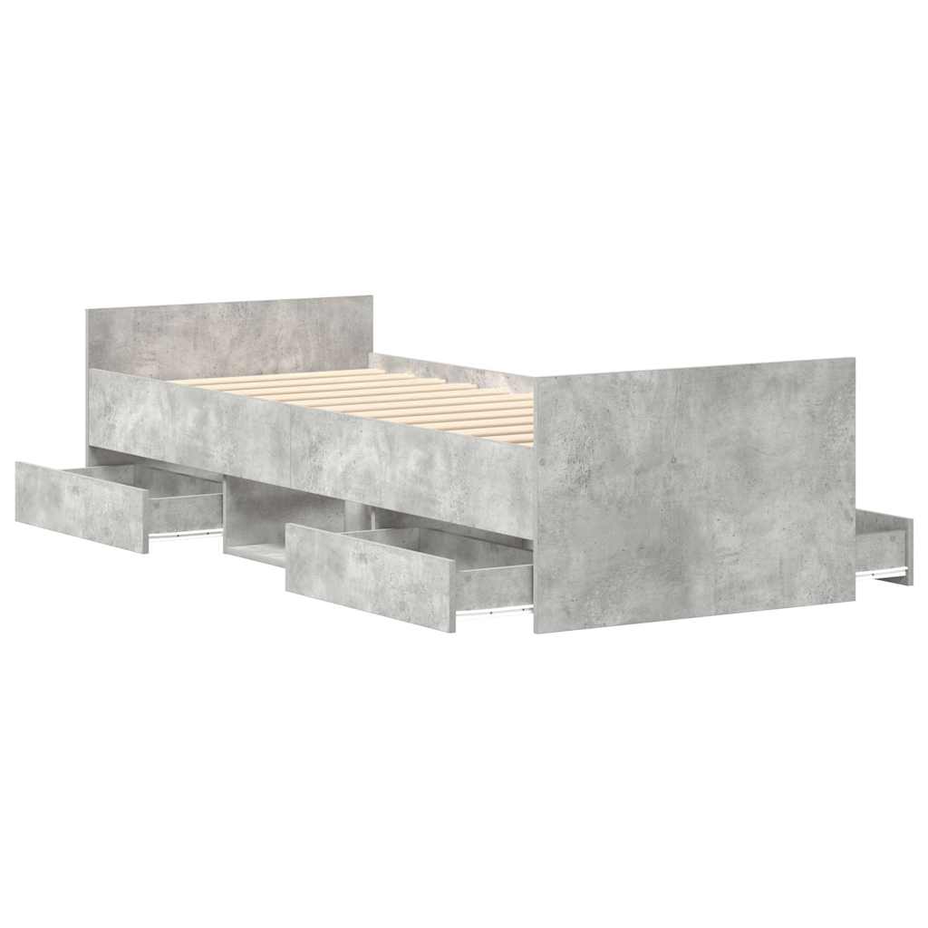 betonszürke ágykeret fej- és lábtámlával 90 x 190 cm