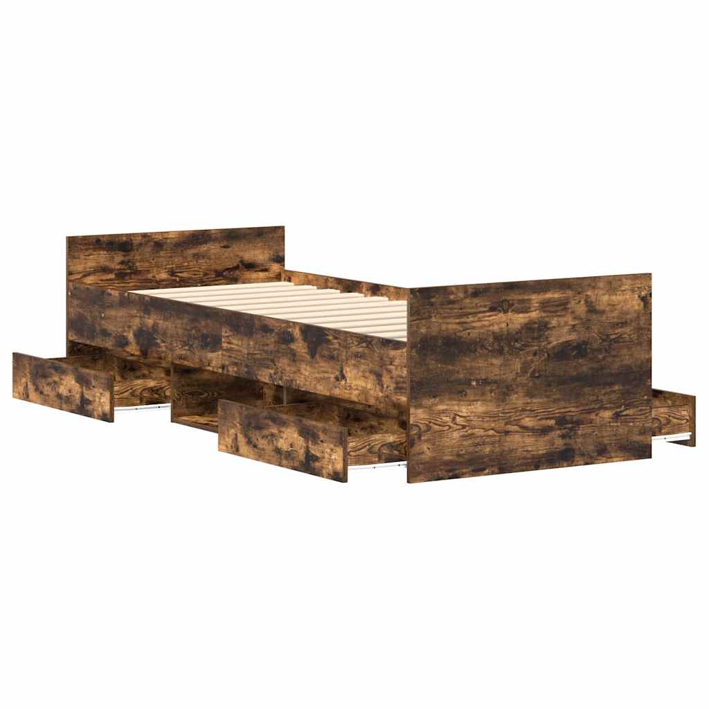 füstös tölgy színű ágykeret fej- és lábtámlával 90 x 190 cm