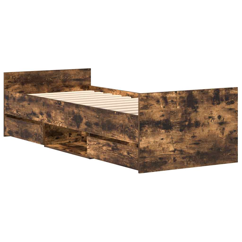 füstös tölgy színű ágykeret fej- és lábtámlával 90 x 190 cm
