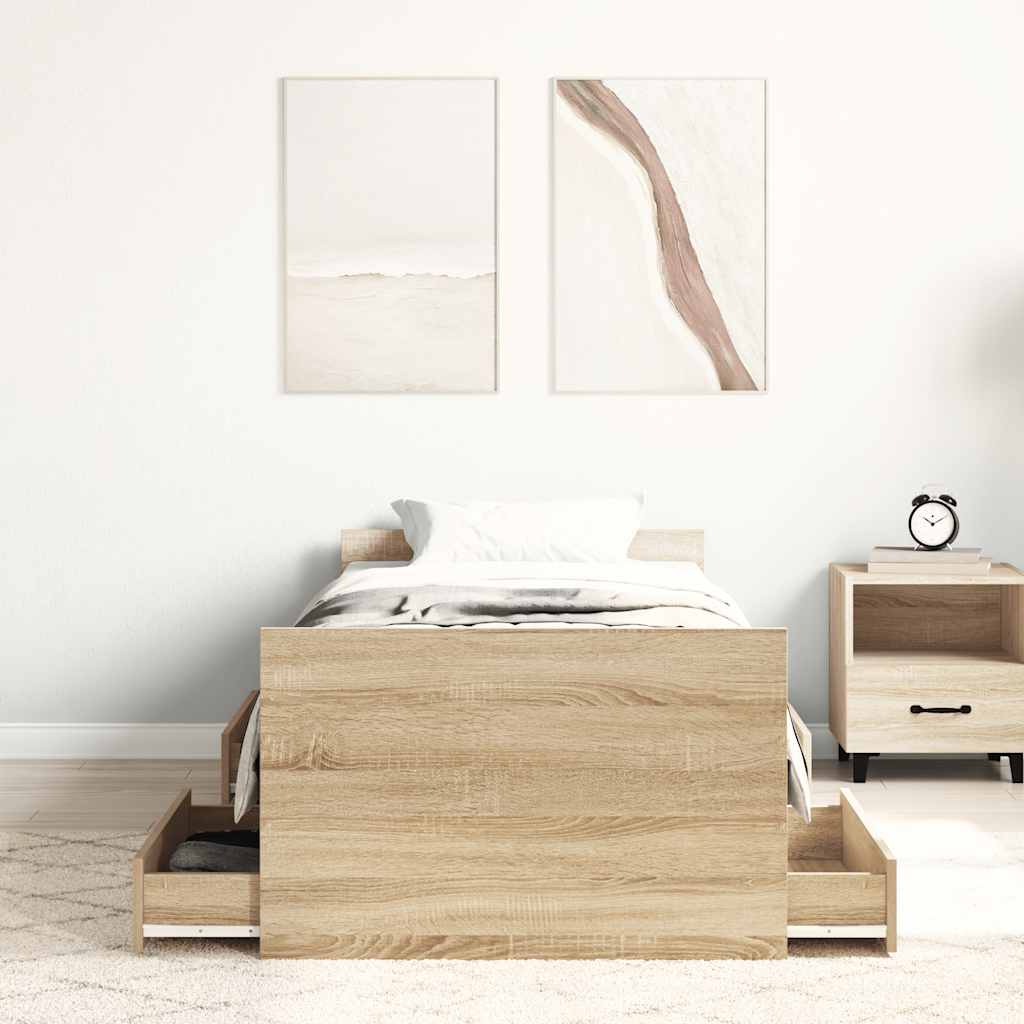sonoma tölgy színű ágykeret fej- és lábtámlával 75 x 190 cm
