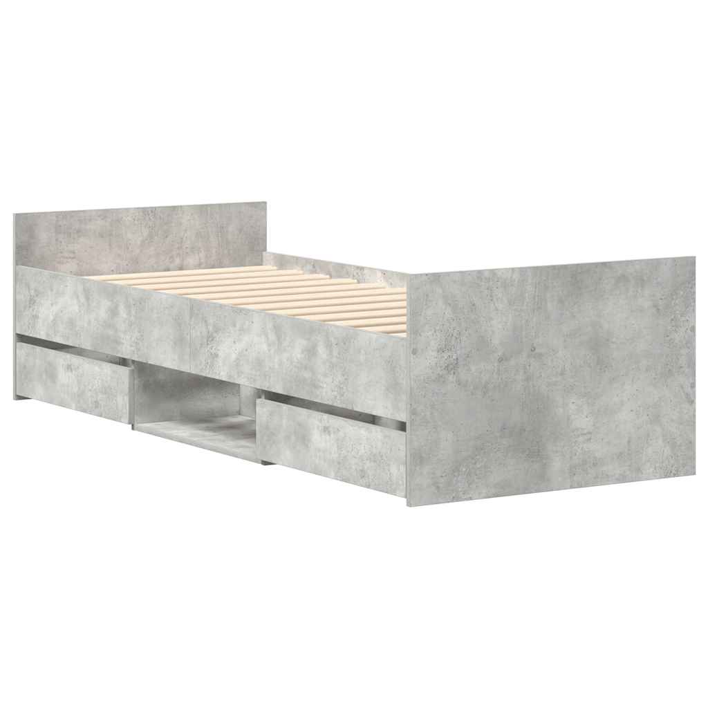 betonszürke ágykeret fej- és lábtámlával 75 x 190 cm