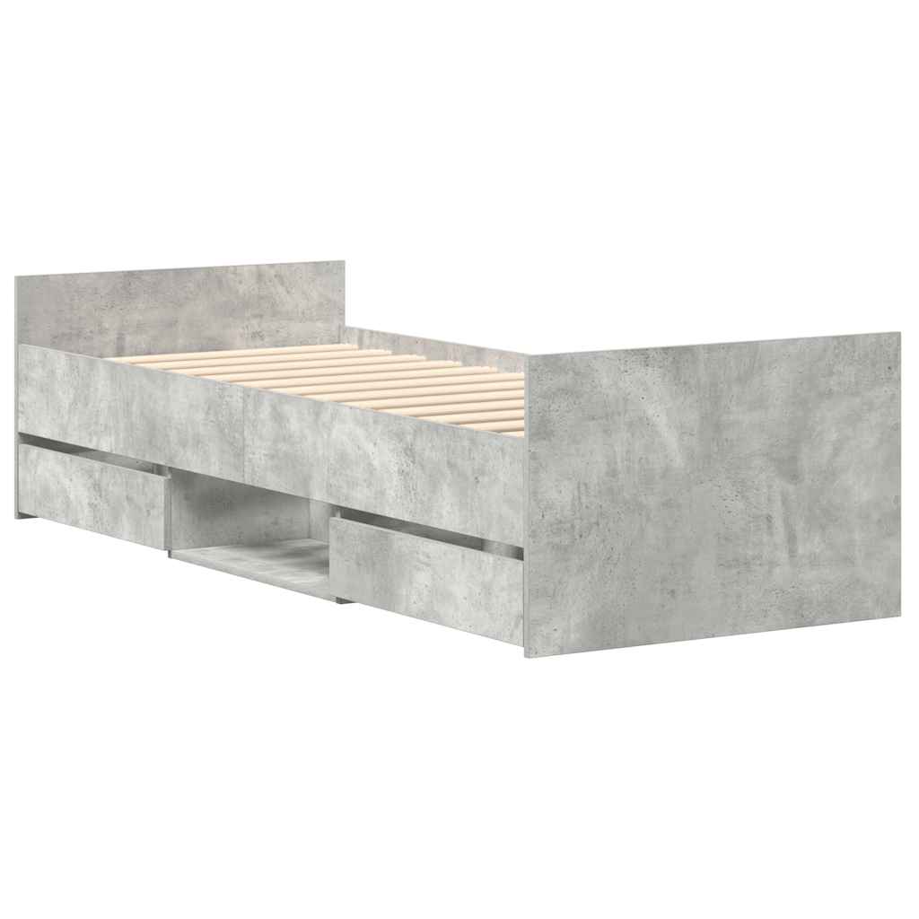 betonszürke ágykeret fej- és lábtámlával 75 x 190 cm