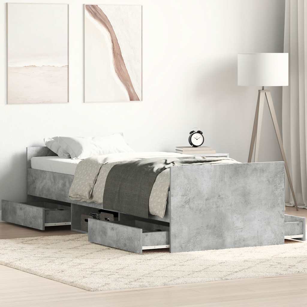 betonszürke ágykeret fej- és lábtámlával 75 x 190 cm