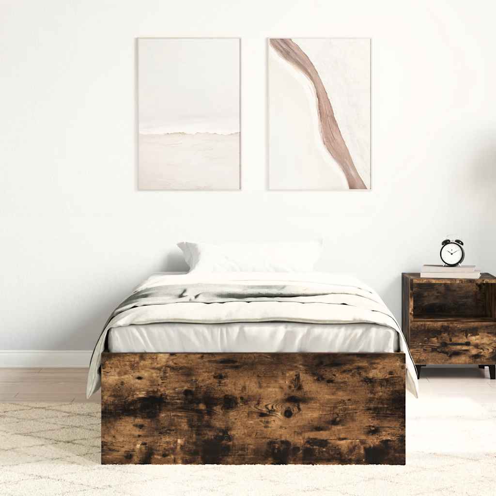 füstös tölgyszínű kisméretű egyszemélyes ágykeret 75 x 190 cm