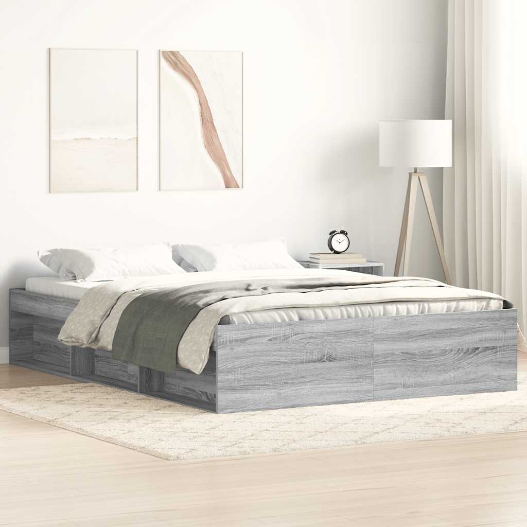 szürke sonoma színű king size ágykeret 150 x 200 cm