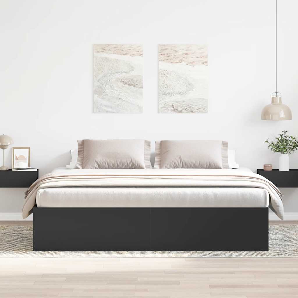 fekete tömör fenyőfa ágykeret 180 x 200 cm