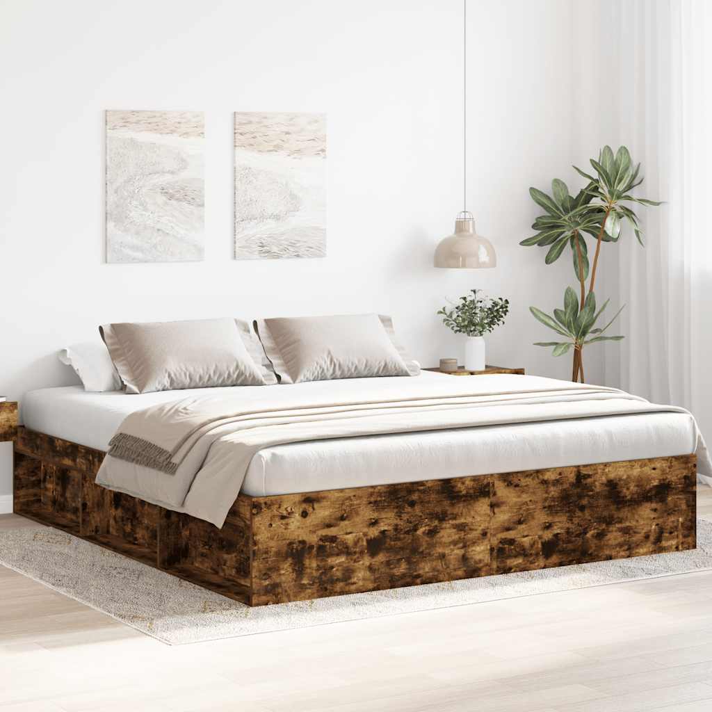 füstös tölgy színű ágykeret 200 x 200 cm