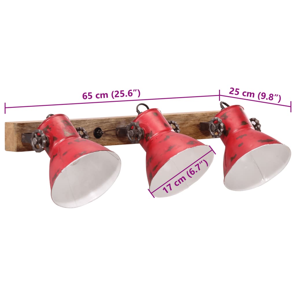 kopott piros fali lámpa 25 W 65 x 25 cm E27