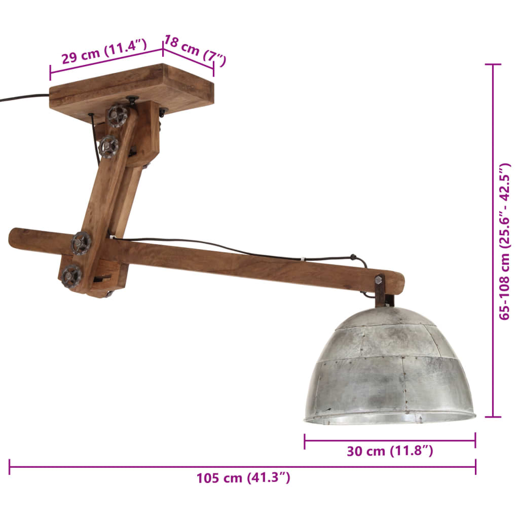 vintage ezüst mennyezeti lámpa 25 W 105 x 30 x 65-108 cm E27