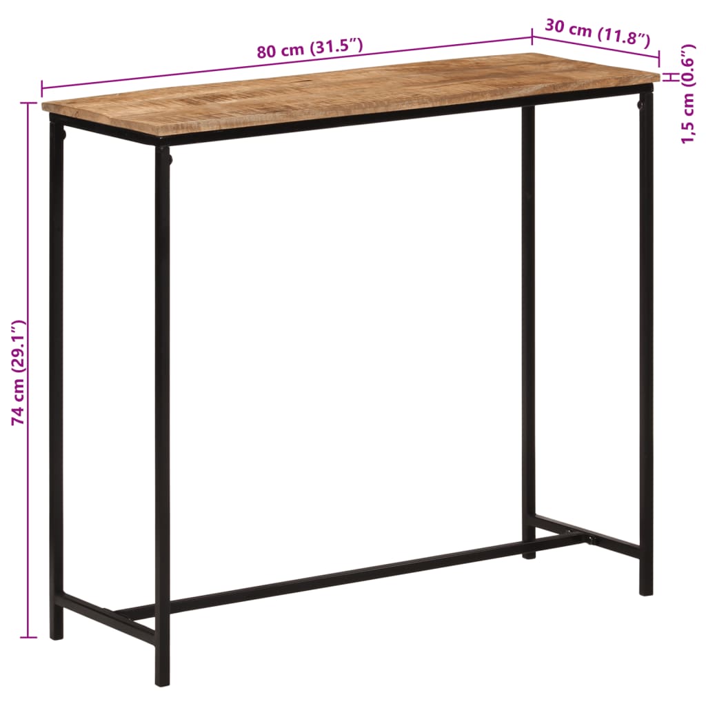 tömör mangófa és vas tálalóasztal 80 x 30 x 74 cm