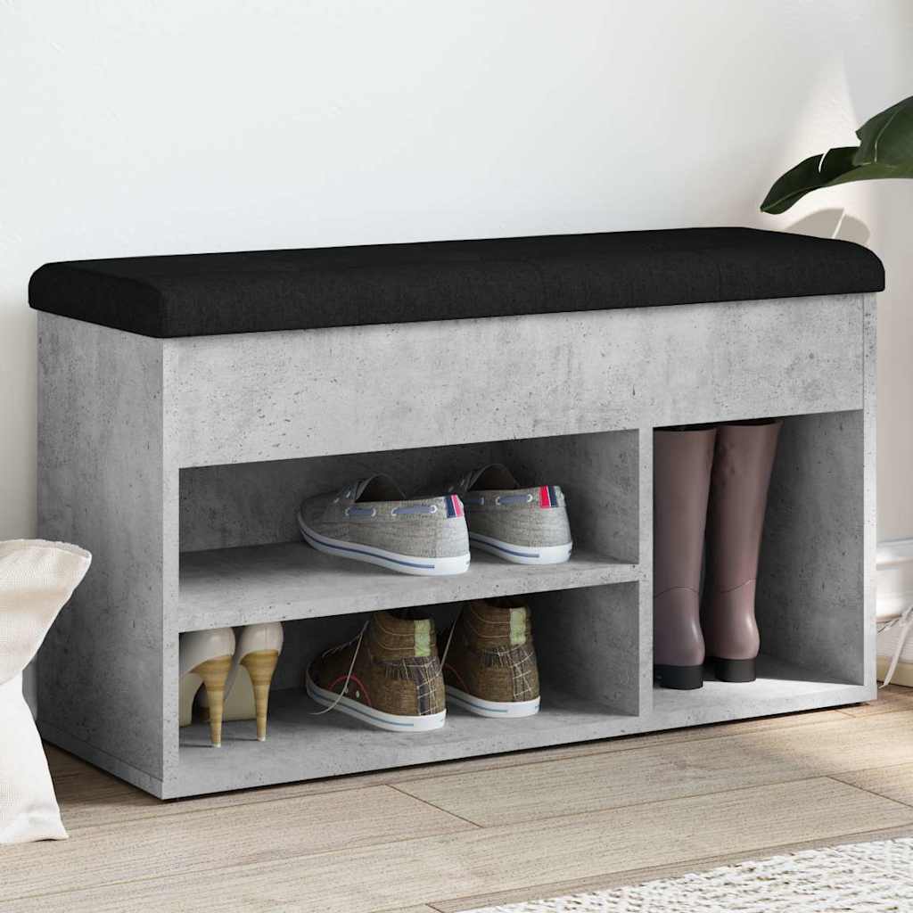 betonszürke szerelt fa cipőtároló pad 82 x 32 x 45,5 cm