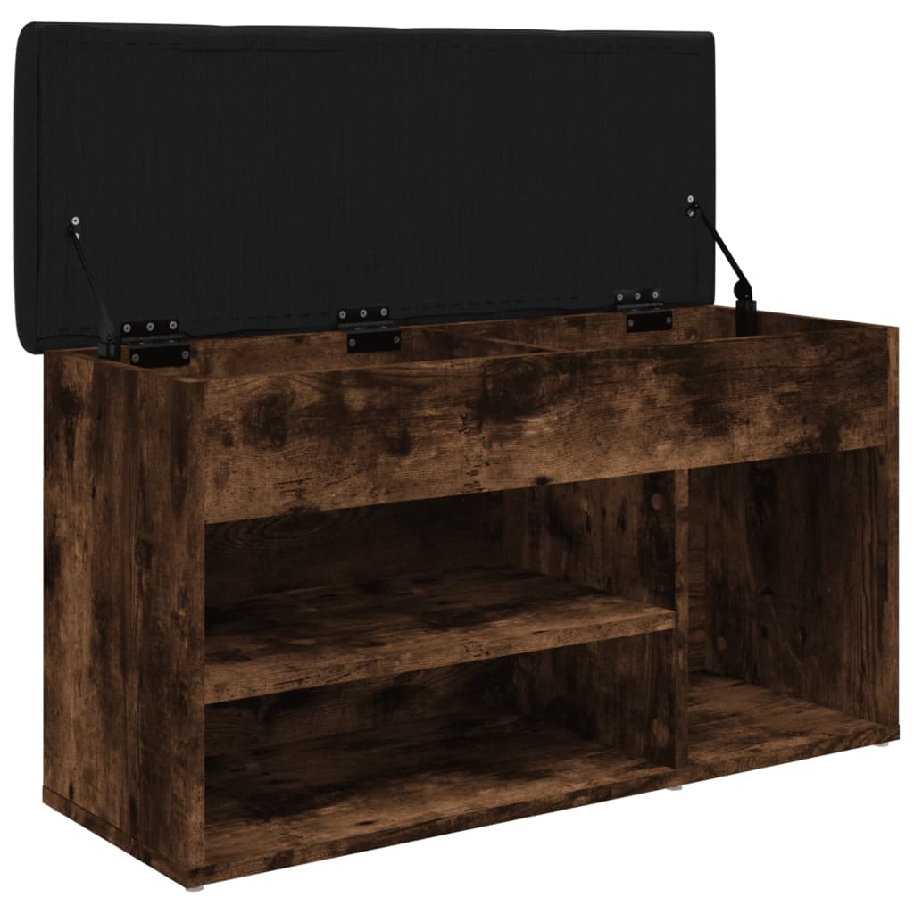 füstös tölgy színű szerelt fa cipőtároló pad 82 x 32 x 45,5 cm