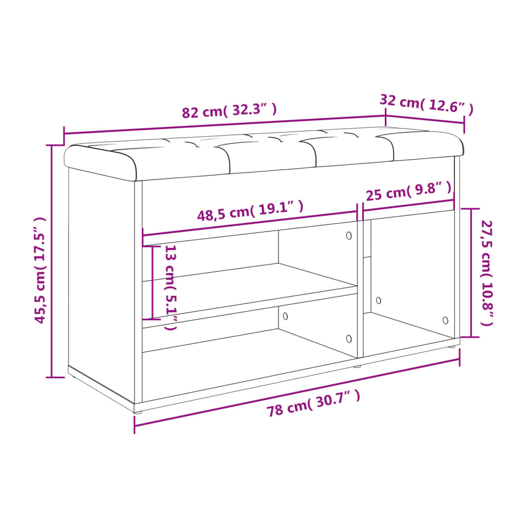 barna tölgy színű szerelt fa cipőtároló pad 82 x 32 x 45,5 cm