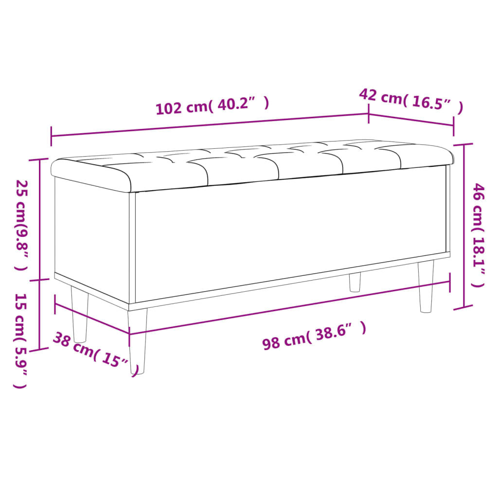 füstös tölgy színű szerelt fa tárolópad 102x42x46 cm