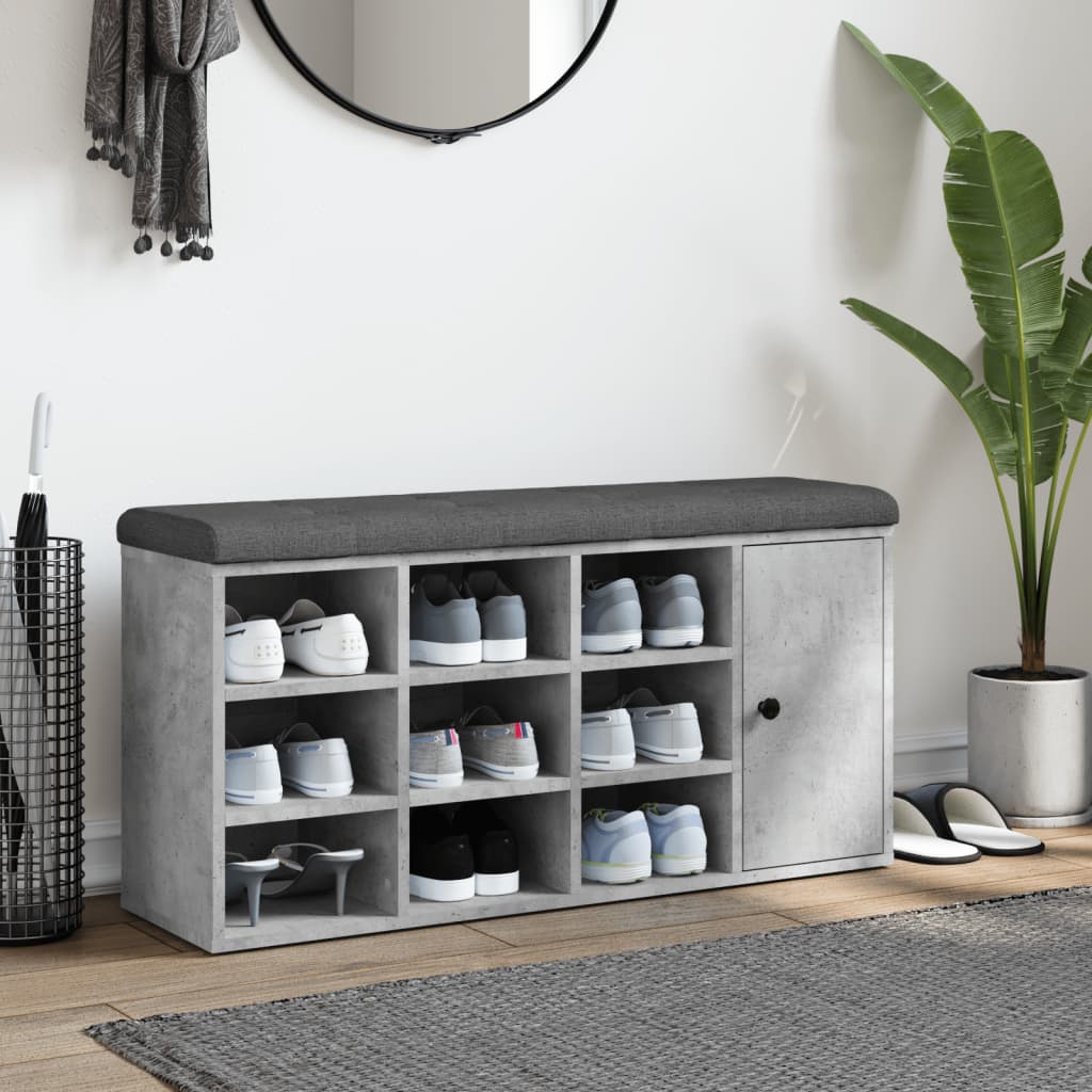 betonszürke szerelt fa cipőtároló pad 102 x 32 x 50 cm