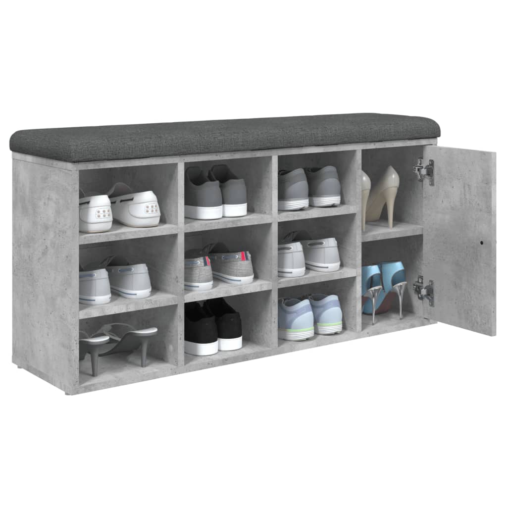 betonszürke szerelt fa cipőtároló pad 102 x 32 x 50 cm