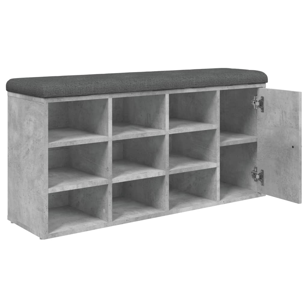 betonszürke szerelt fa cipőtároló pad 102 x 32 x 50 cm