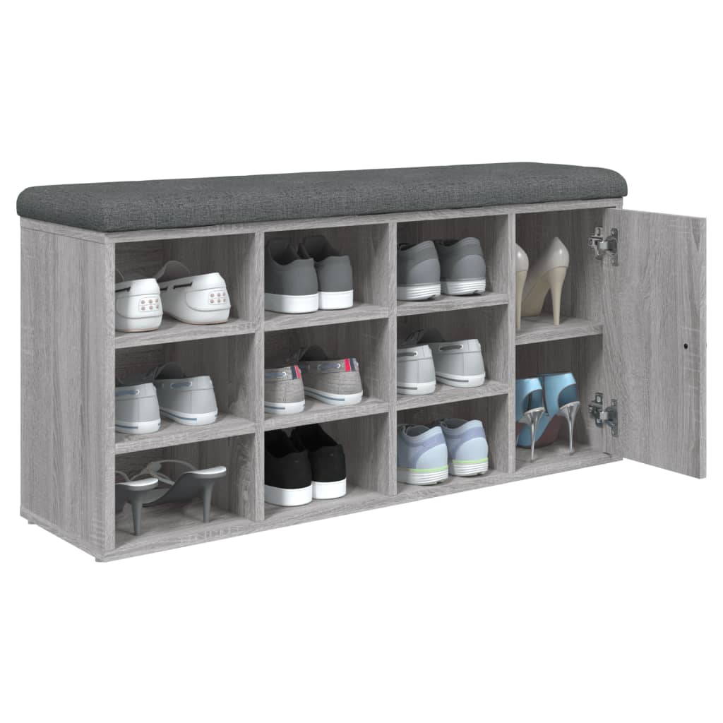 szürke sonoma színű szerelt fa cipőtároló pad 102 x 32 x 50 cm