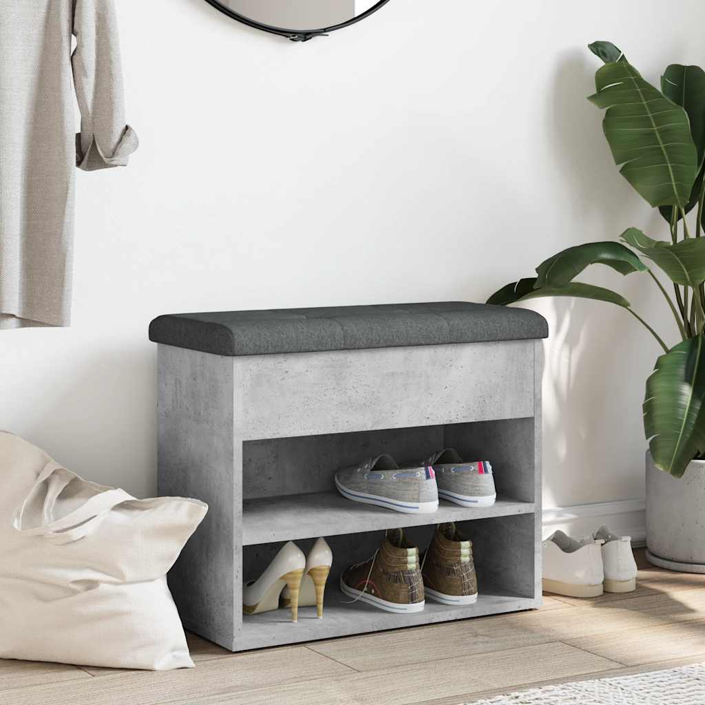 betonszürke szerelt fa cipőtároló pad 62 x 32 x 50 cm
