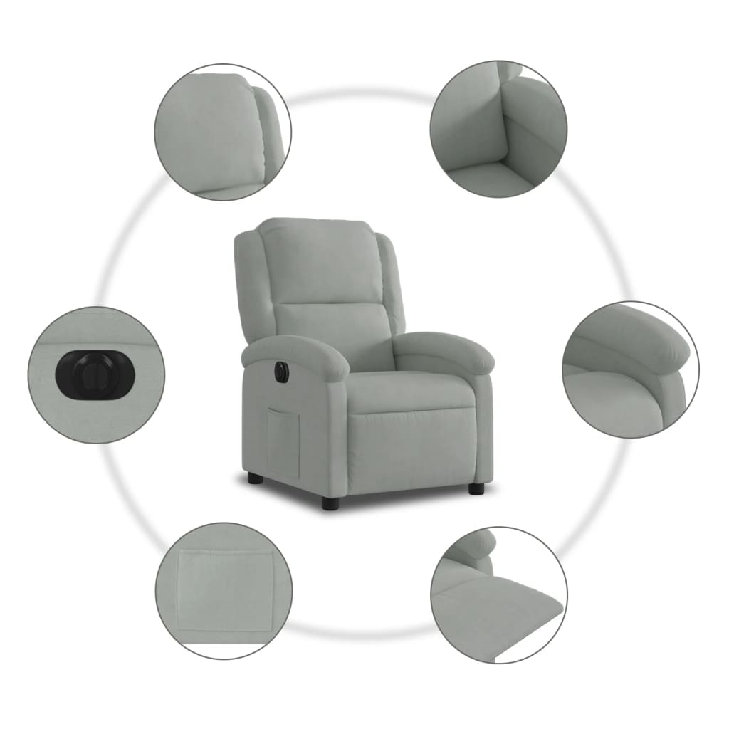 világosszürke bársony elektromos dönthető fotel