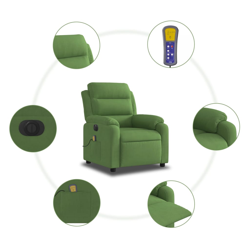 világoszöld bársony elektromos dönthető masszázsfotel
