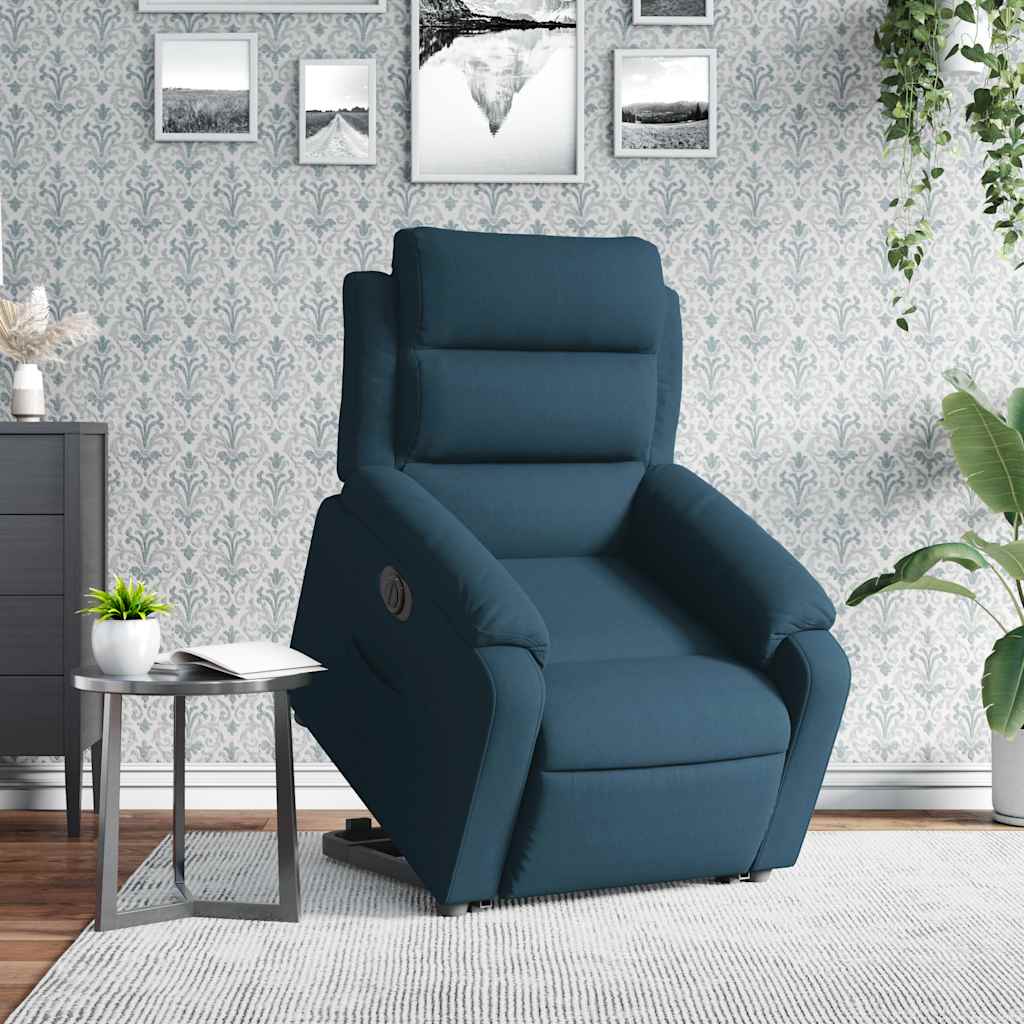 elektromos felállást segítő kék bársony dönthető fotel