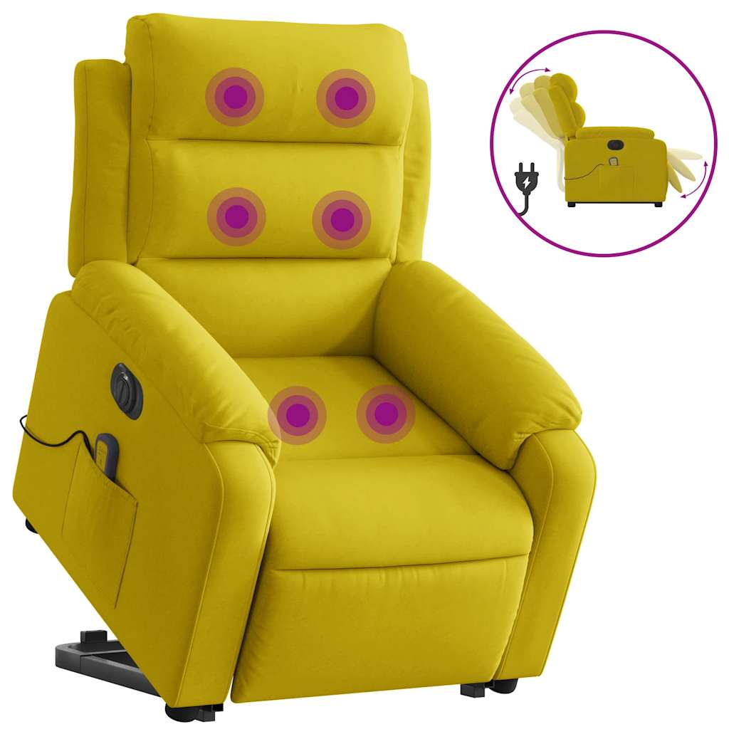 elektromos felállást segítő sárga bársony masszázsfotel