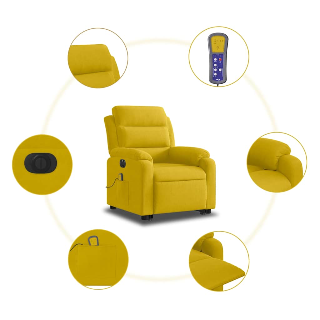 elektromos felállást segítő sárga bársony masszázsfotel