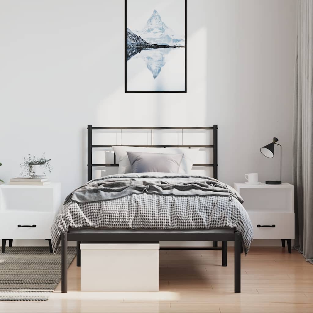 fekete fém ágykeret fejtámlával 100 x 190 cm