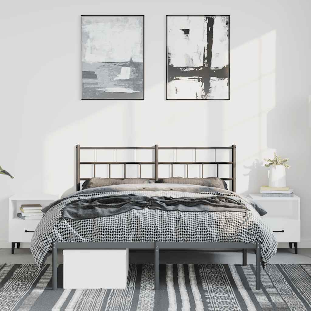 fekete fém ágykeret fejtámlával 135 x 190 cm