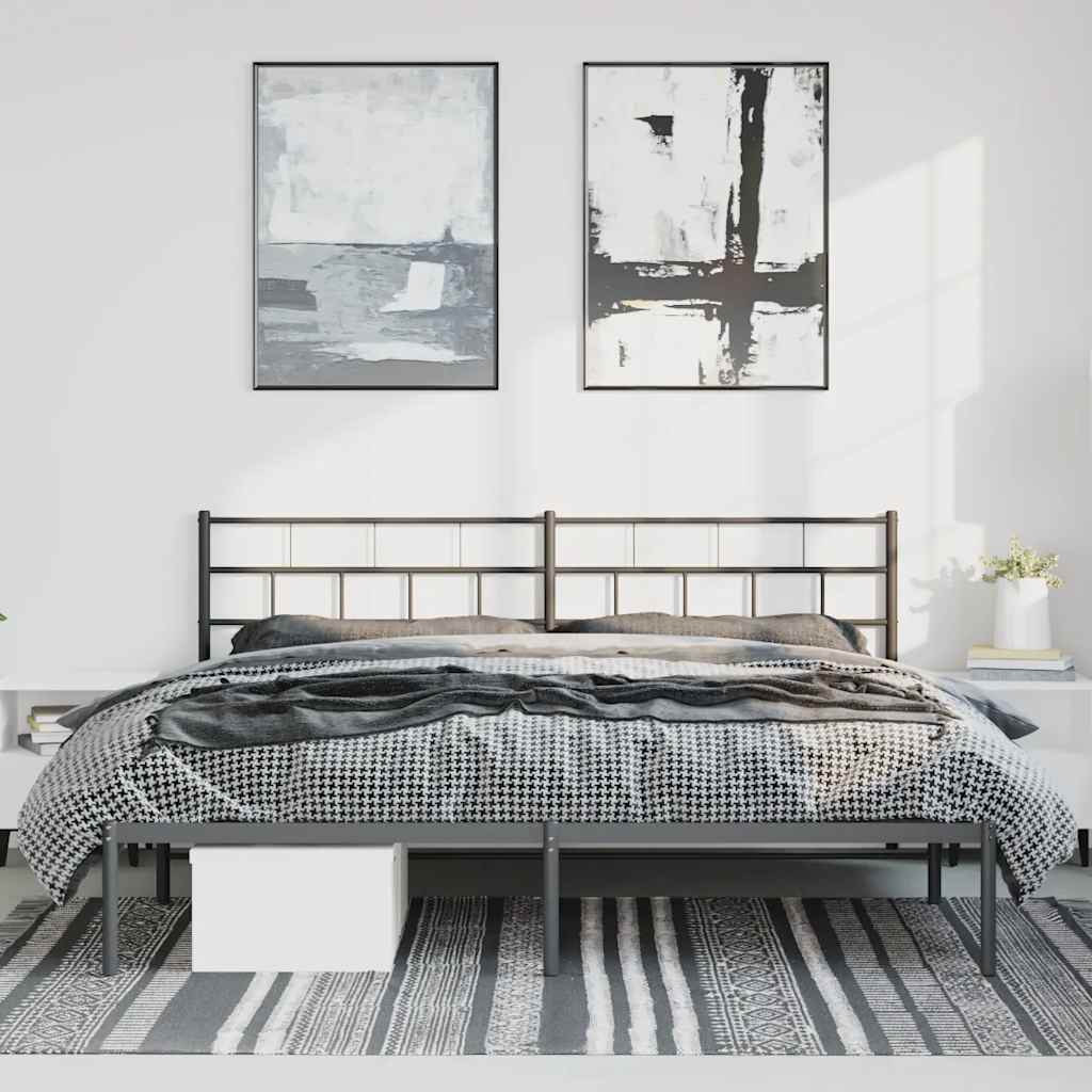 fekete fém ágykeret fejtámlával 193 x 203 cm