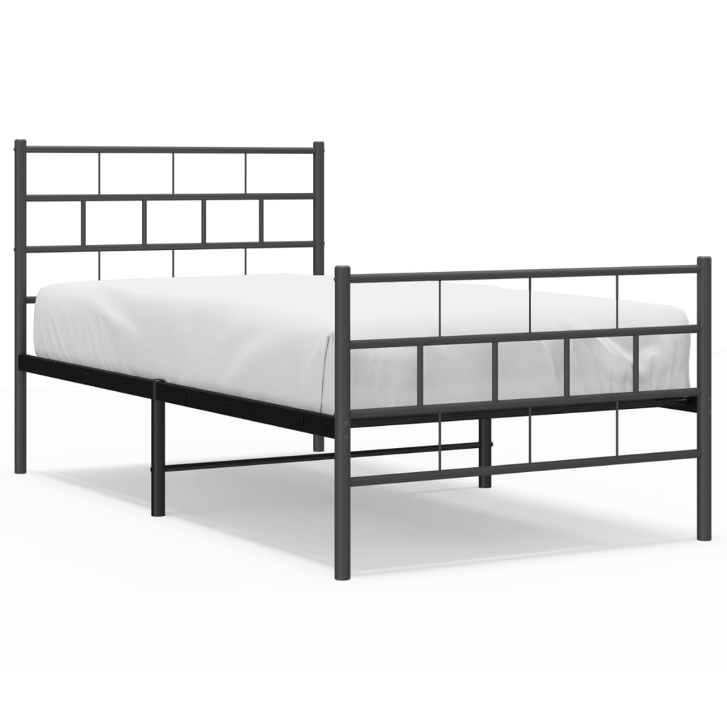fekete fém ágykeret fej- és lábtámlával 90 x 200 cm