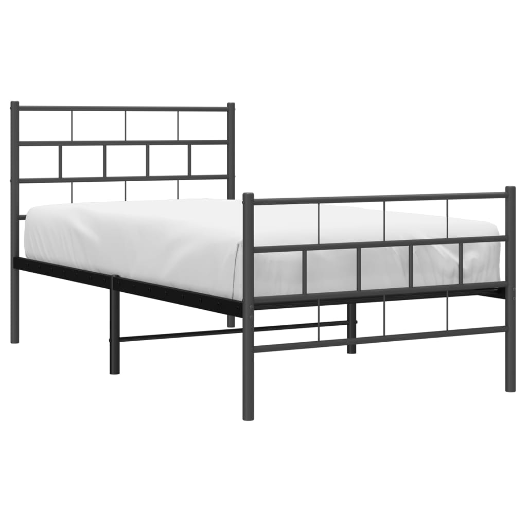 fekete fém ágykeret fej- és lábtámlával 90 x 200 cm