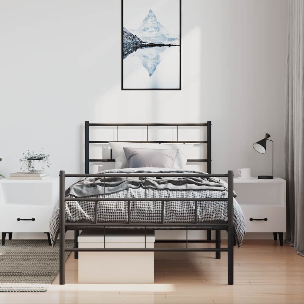 fekete fém ágykeret fej- és lábtámlával 100 x 200 cm