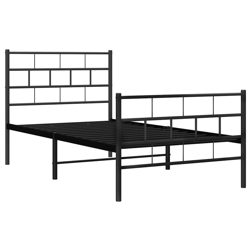 fekete fém ágykeret fej- és lábtámlával 100 x 200 cm