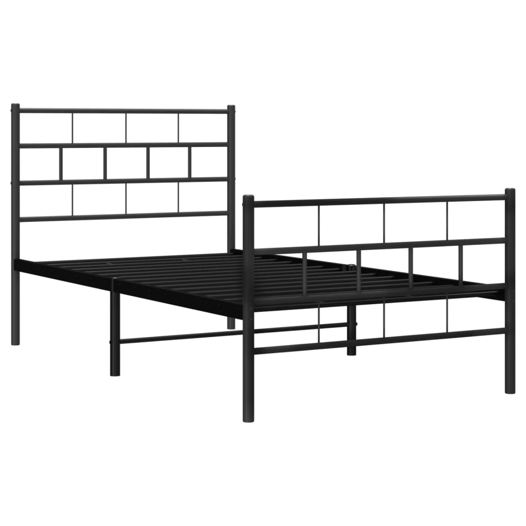 fekete fém ágykeret fej- és lábtámlával 107 x 203 cm