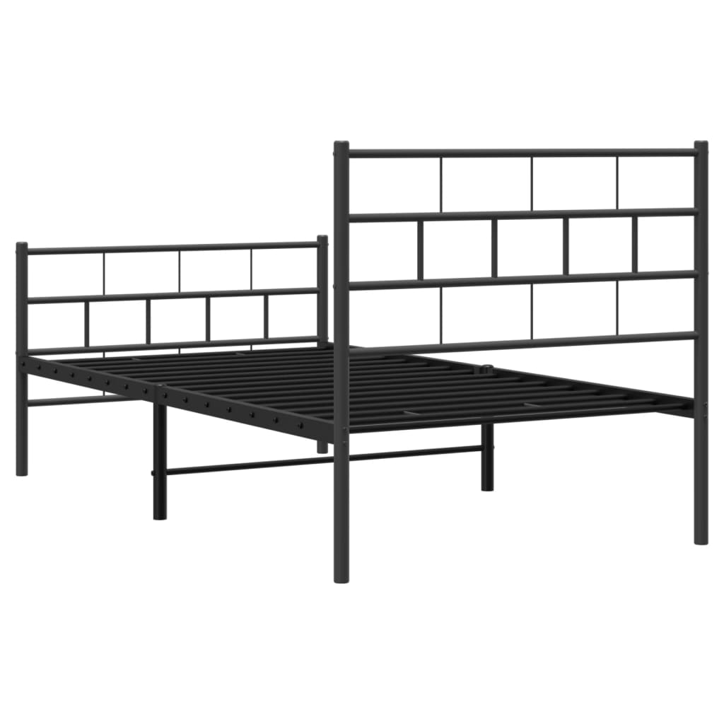 fekete fém ágykeret fej- és lábtámlával 107 x 203 cm