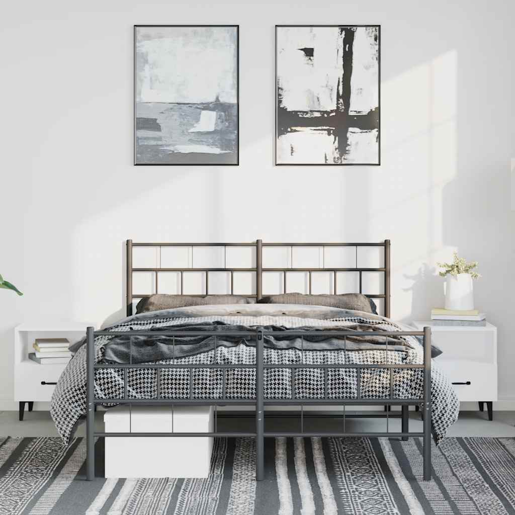 fekete fém ágykeret fej- és lábtámlával 135 x 190 cm