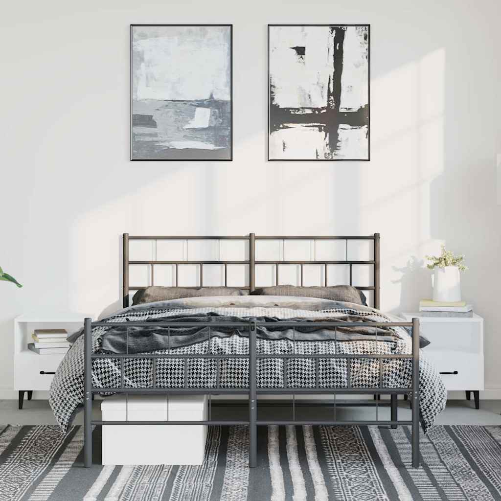 fekete fém ágykeret fej- és lábtámlával 150 x 200 cm
