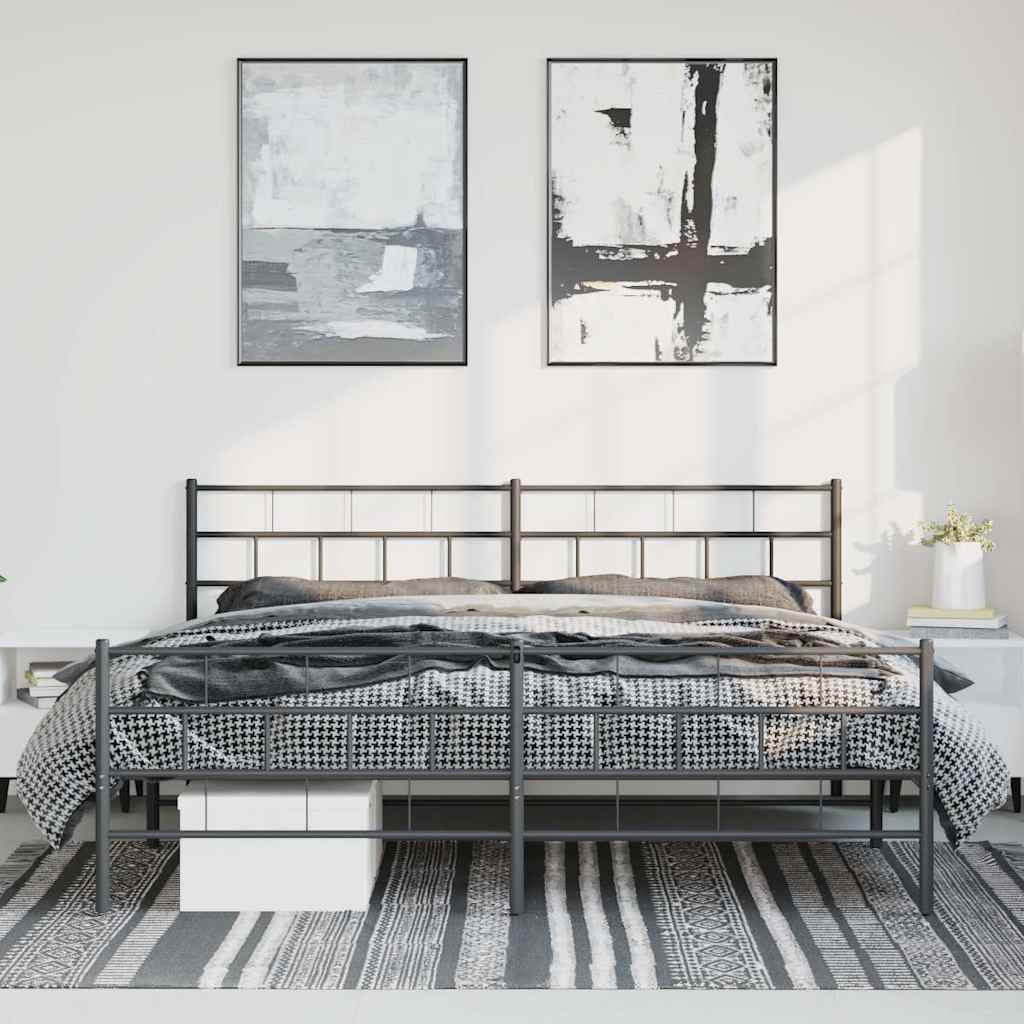 fekete fém ágykeret fej- és lábtámlával 183 x 213 cm
