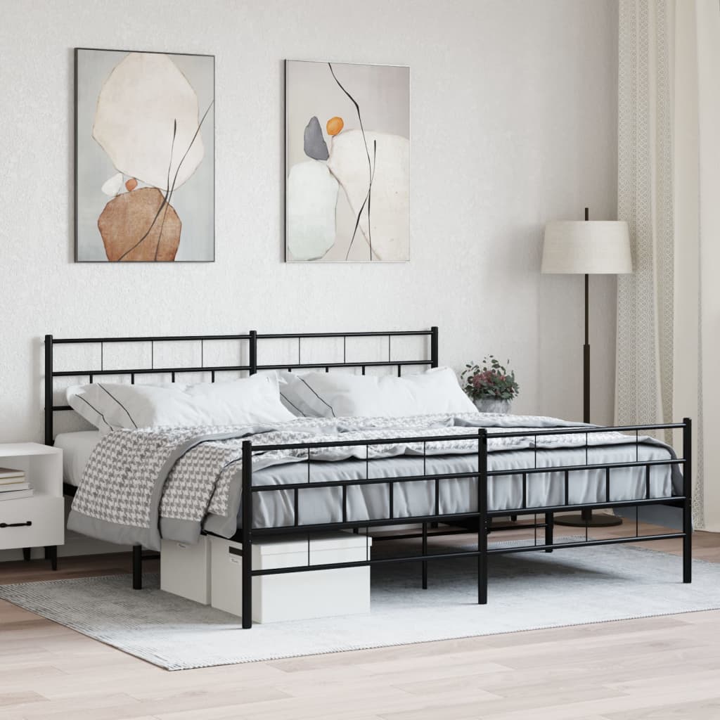 fekete fém ágykeret fej- és lábtámlával 200 x 200 cm