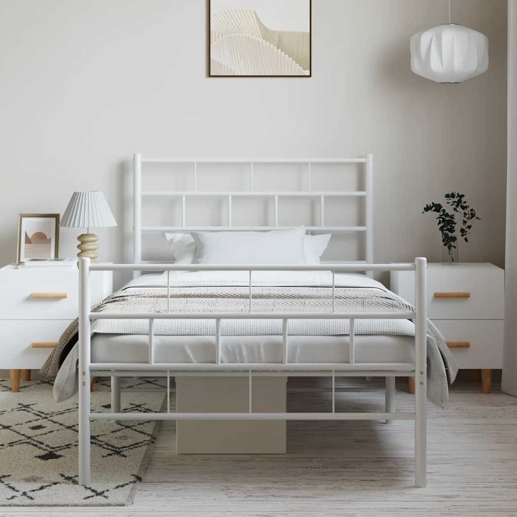 fehér fém ágykeret fej- és lábtámlával 100x200 cm