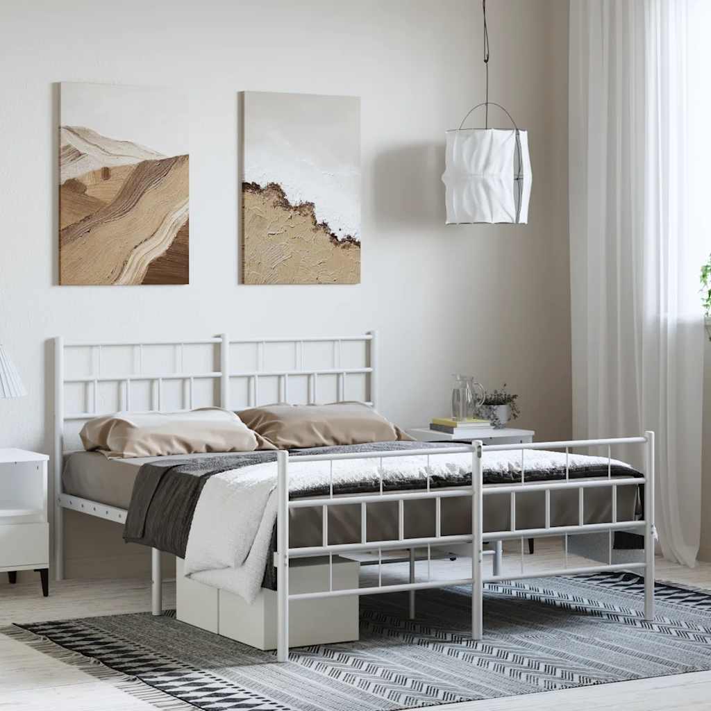fehér fém ágykeret fej- és lábtámlával 135x190 cm