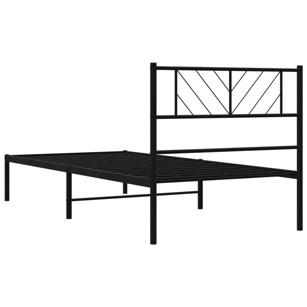 fekete fém ágykeret fejtámlával 75 x 190 cm
