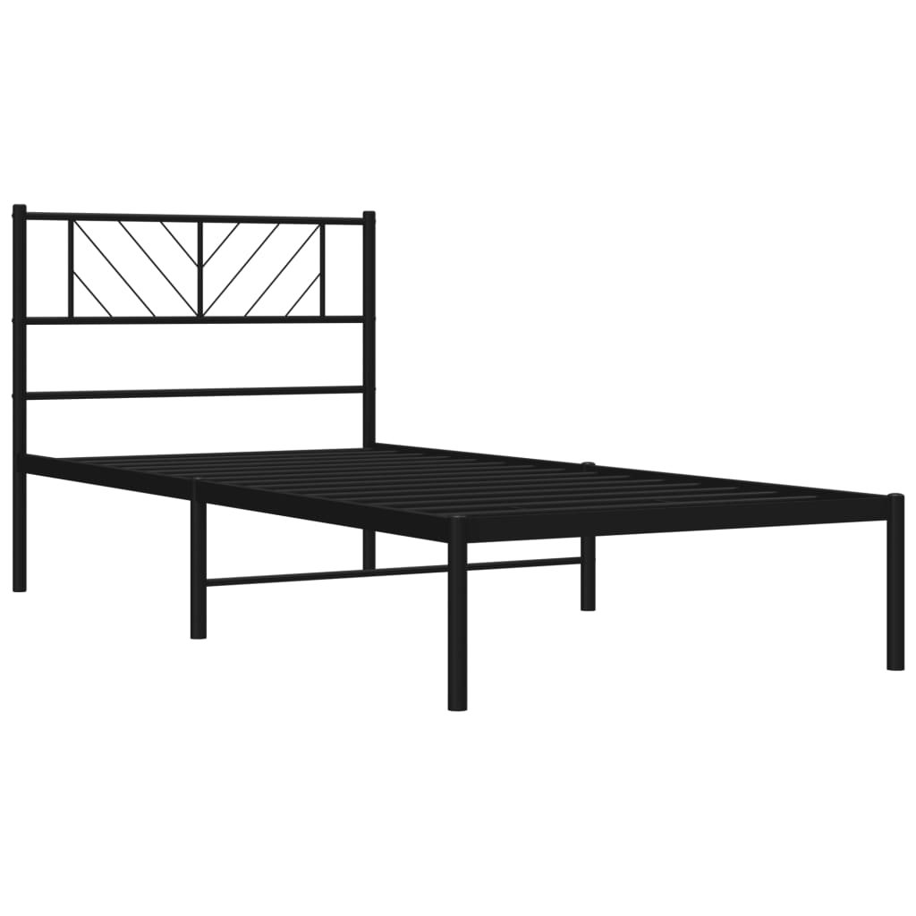 fekete fém ágykeret fejtámlával 90 x 190 cm
