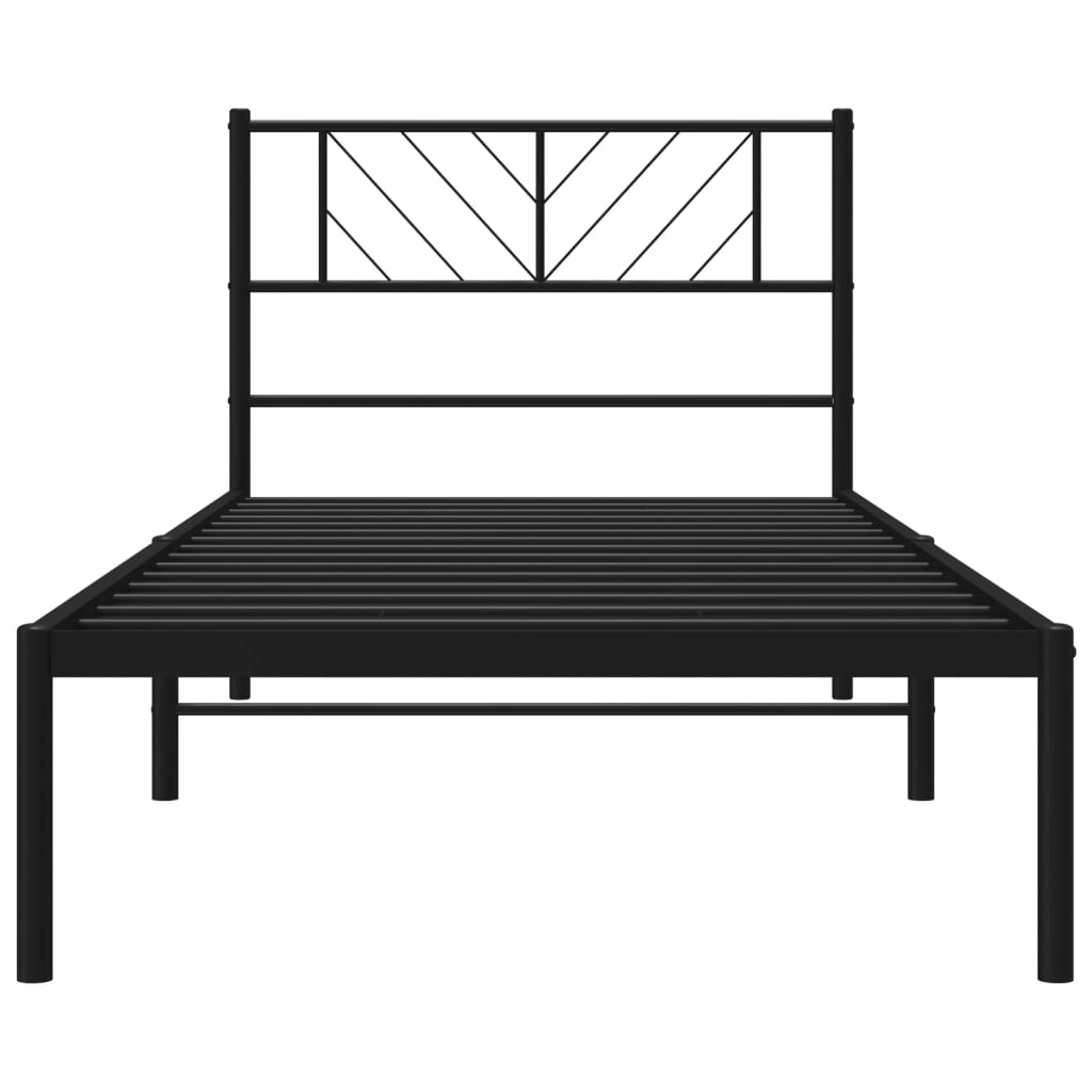 fekete fém ágykeret fejtámlával 90 x 190 cm