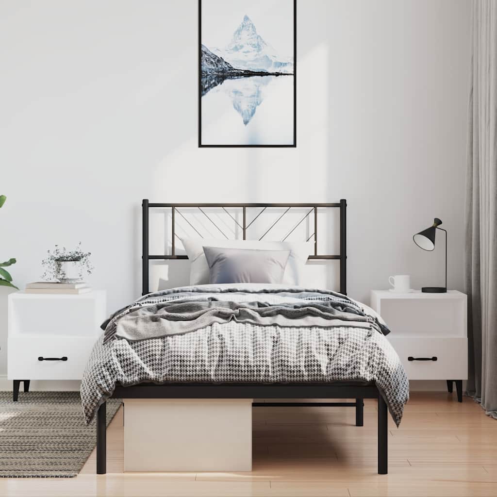 fekete fém ágykeret fejtámlával 100 x 190 cm